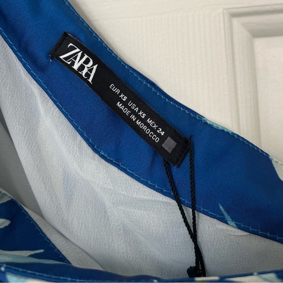 NWT ZARA Blue Floral One-Shoulder Wide Leg Jumpsuit XS - Picture 9 of 16